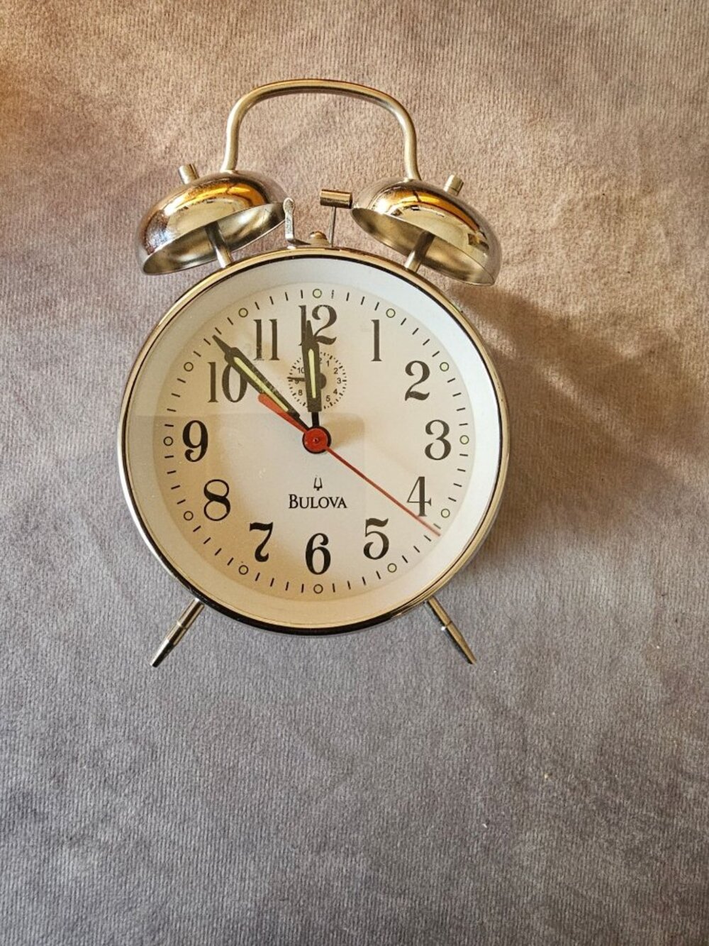 Bulova Caravelle Alarm Clock Silver Tone Roman Numeral Twin Bell